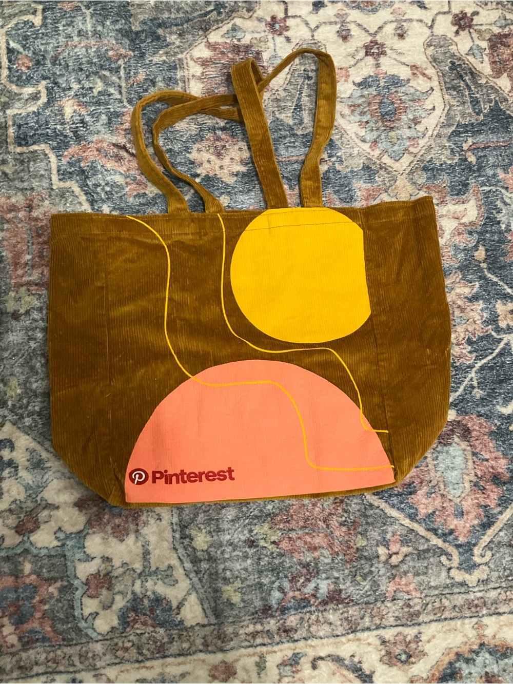 Corduroy Tote in Mustard with Pink Accent